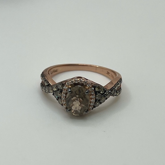 LeVian 14K Strawberry Rose Gold Smoky Quartz and Chocolate Vanilla Diamonds Ring - Picture 2 of 9